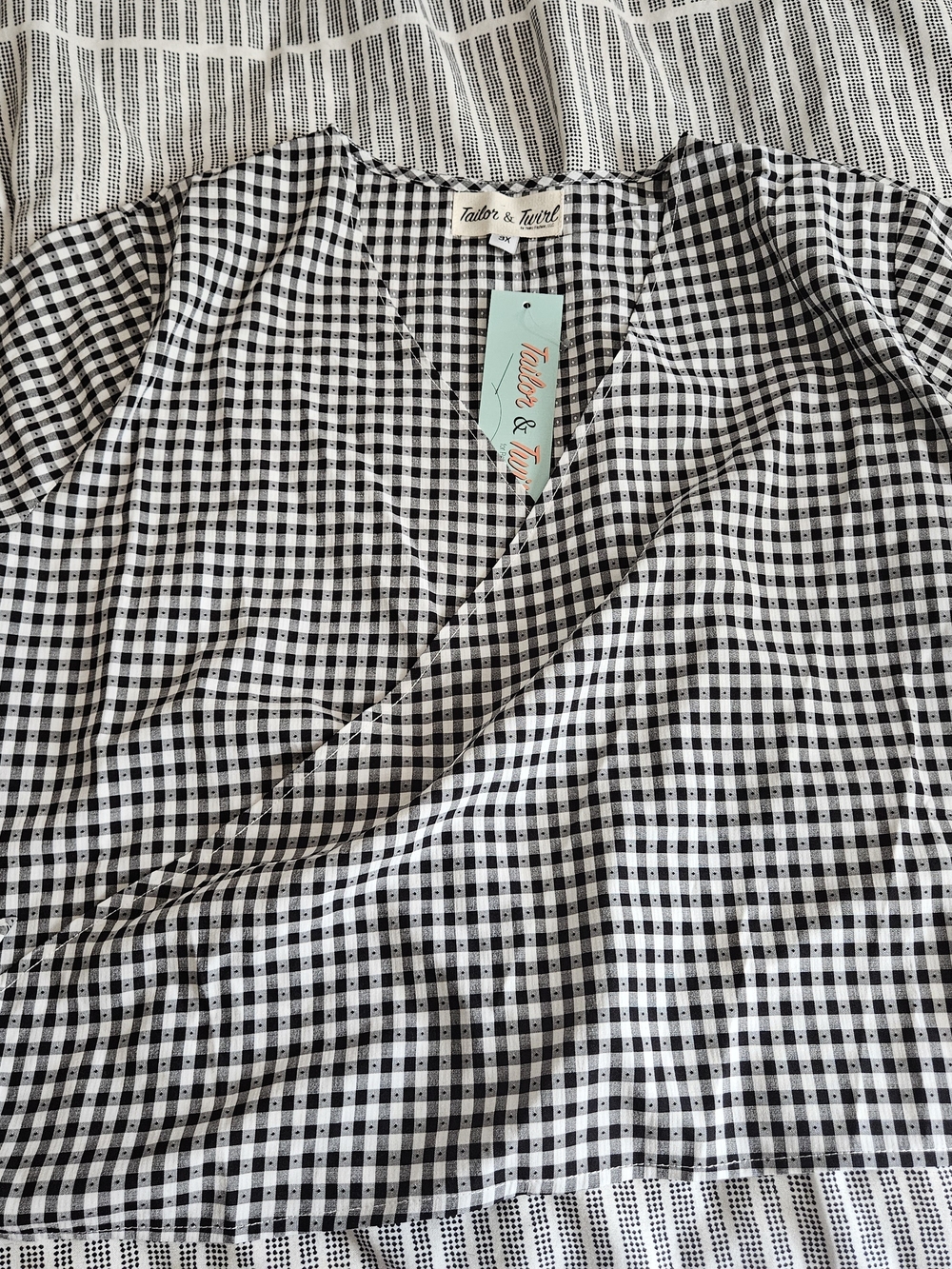 Tailor & Twirl Black and White Gingham Wrap Top
